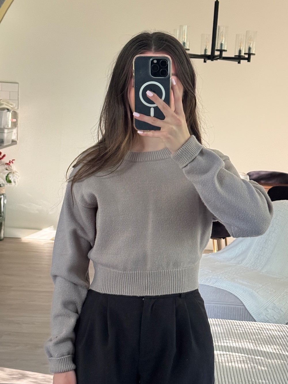 Kendall & Kylie Neutral Taupe Crewneck Sweater